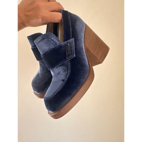 MARNI Velvet Block Heel Platform Block Heel Loafers in Blue, Size 36.5 - Picture 3 of 9